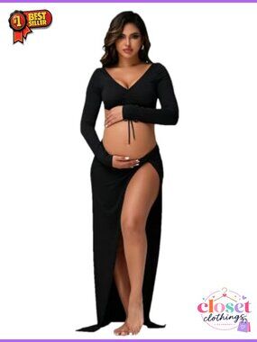 Maternity 2-Piece Dress Set V-Neck Mermaid Baby Shower Photoshoot